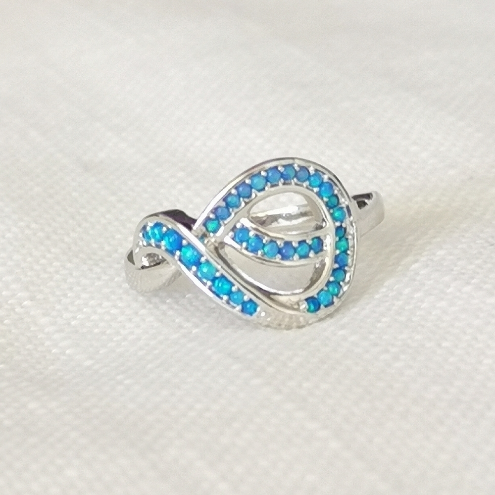 Sterling silver blue opal love knot Ring size 6 🆕